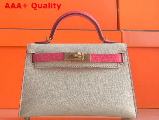 Hermes Mini Kelly II Contrast Color Gray and Rose Replica