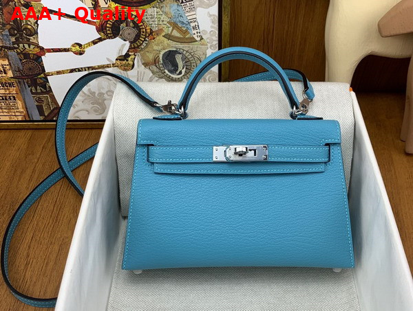 Hermes Mini Kelly II in Sky Blue Goatskin Replica