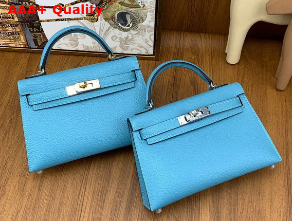 Hermes Mini Kelly II in Sky Blue Goatskin Replica