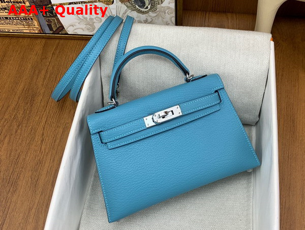 Hermes Mini Kelly II in Sky Blue Goatskin Replica