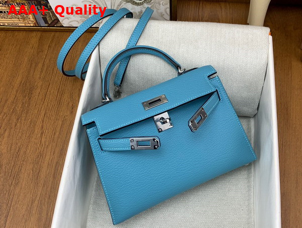 Hermes Mini Kelly II in Sky Blue Goatskin Replica