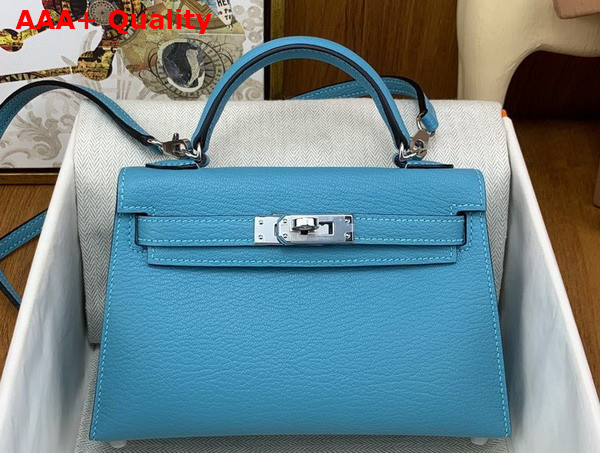 Hermes Mini Kelly II in Sky Blue Goatskin Replica