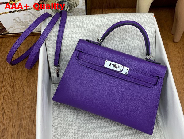 Hermes Mini Kelly II in Violet Goatskin Replica