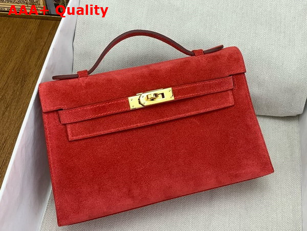 Hermes Mini Kelly Pochette in Red Suede Calfskin Replica