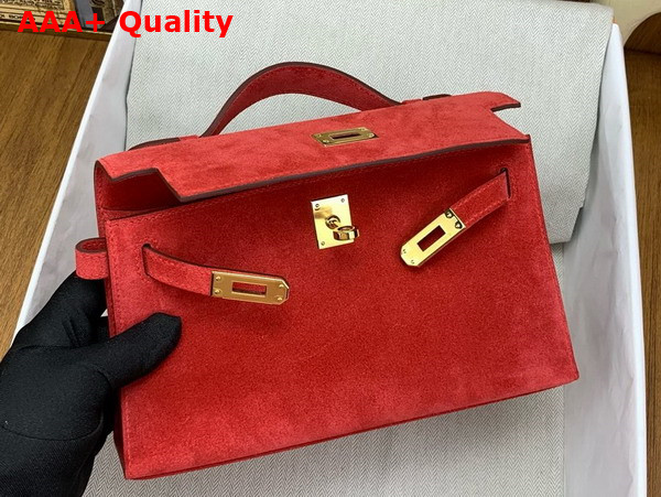 Hermes Mini Kelly Pochette in Red Suede Calfskin Replica