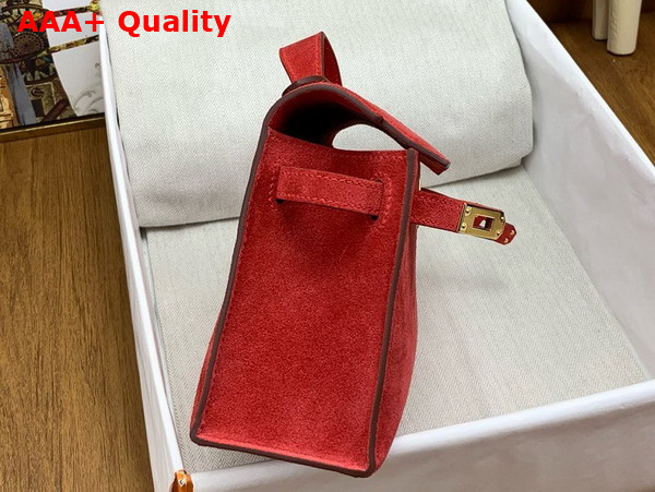 Hermes Mini Kelly Pochette in Red Suede Calfskin Replica