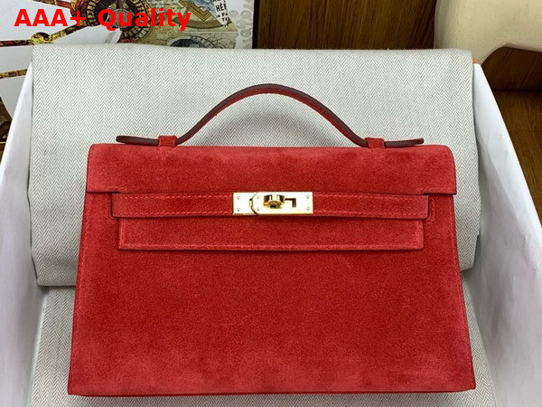 Hermes Mini Kelly Pochette in Red Suede Calfskin Replica