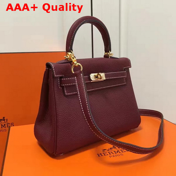 Hermes Mini Kelly in Burgundy Togo Leather Replica