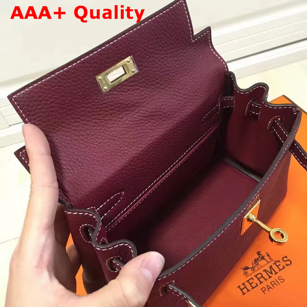 Hermes Mini Kelly in Burgundy Togo Leather Replica