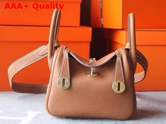 Hermes Mini Lindy Bag in Tan Taurillon Clemence Leather Replica