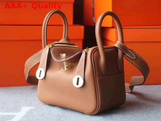 Hermes Mini Lindy Bag in Tan Taurillon Clemence Leather Replica