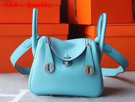 Hermes Mini Lindy Bag in Turquoise Taurillon Clemence Leather Replica