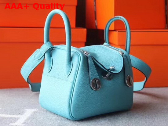 Hermes Mini Lindy Bag in Turquoise Taurillon Clemence Leather Replica