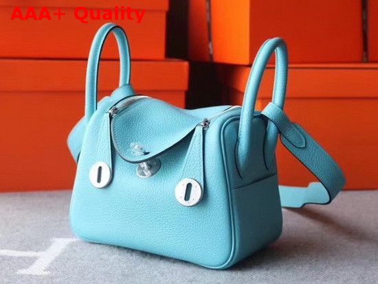 Hermes Mini Lindy Bag in Turquoise Taurillon Clemence Leather Replica