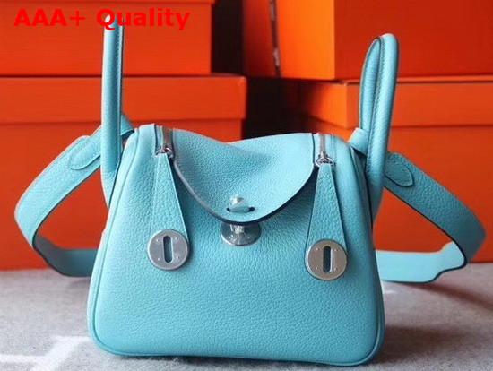 Hermes Mini Lindy Bag in Turquoise Taurillon Clemence Leather Replica