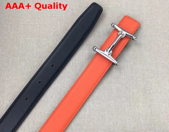 Hermes Mors H Belt Buckle Reversible Leather Strap 24mm Swift and Epsom Calfskin Black and Orange Replica