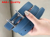 Hermes Mors H Belt Buckle Reversible Leather Strap 24mm Swift and Epsom Calfskin Grey and Blue Replica