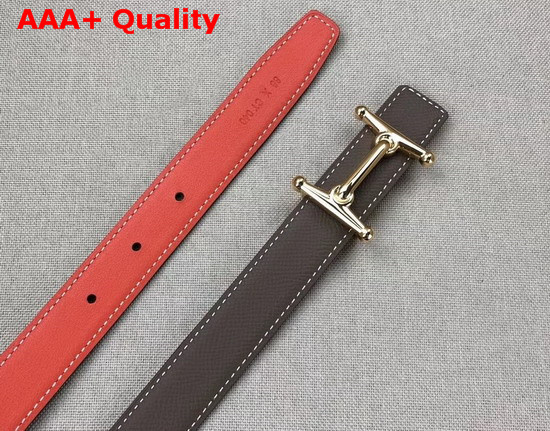 Hermes Mors H Belt Buckle Reversible Leather Strap 24mm Swift and Epsom Calfskin Orange and Grey Replica