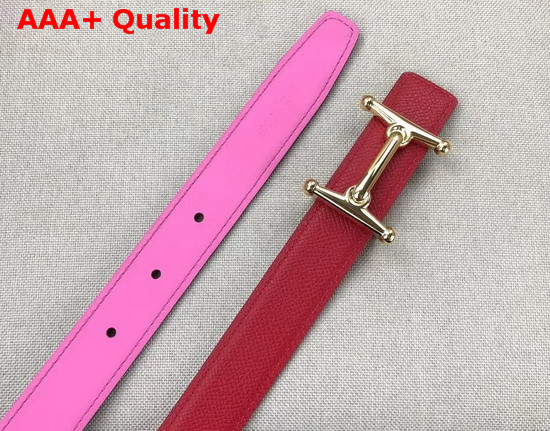 Hermes Mors H Belt Buckle Reversible Leather Strap 24mm Swift and Epsom Calfskin Pink and Red Replica