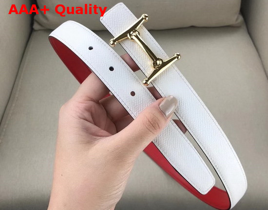 Hermes Mors H Belt Buckle Reversible Leather Strap 24mm Swift and Epsom Calfskin Red and White Replica