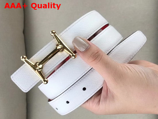 Hermes Mors H Belt Buckle Reversible Leather Strap 24mm Swift and Epsom Calfskin Red and White Replica