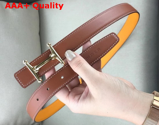 Hermes Mors H Belt Buckle Reversible Leather Strap 24mm Swift and Epsom Calfskin Tan and Yellow Replica