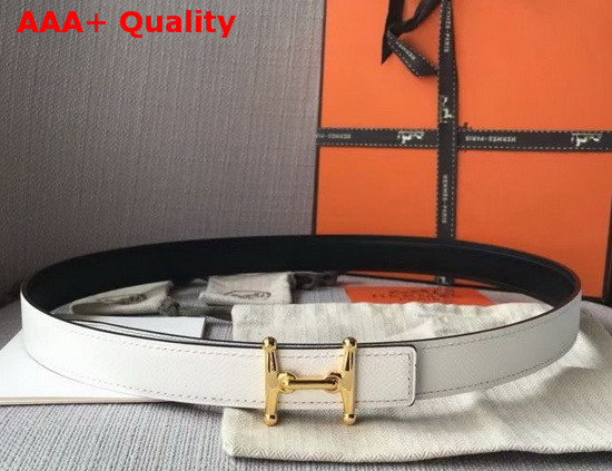 Hermes Mors H Belt Buckle and Reversible Leather Strap 24mm in Swift and Epsom Calfskin Black and White Replica