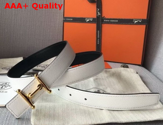 Hermes Mors H Belt Buckle and Reversible Leather Strap 24mm in Swift and Epsom Calfskin Black and White Replica