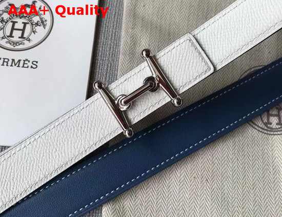 Hermes Mors H Belt Buckle and Reversible Leather Strap 24mm in Swift and Epsom Calfskin Blue and White Replica