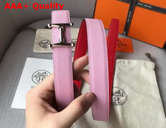 Hermes Mors H Belt Buckle and Reversible Leather Strap 24mm in Swift and Epsom Calfskin Red and Pink Replica