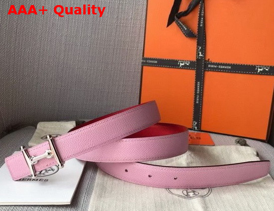 Hermes Mors H Belt Buckle and Reversible Leather Strap 24mm in Swift and Epsom Calfskin Red and Pink Replica