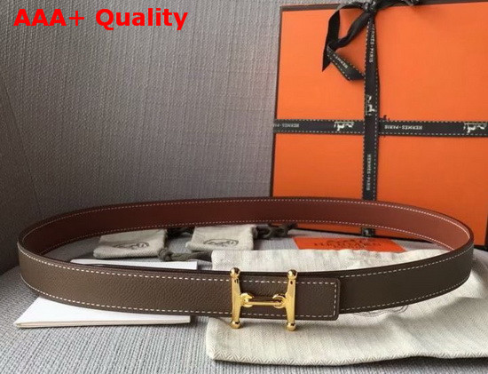 Hermes Mors H Belt Buckle and Reversible Leather Strap 24mm in Swift and Epsom Calfskin Tan and Grey Replica