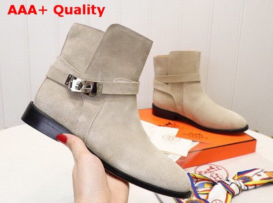 Hermes Neo Ankle Boot in Beige Suede Calfskin Replica