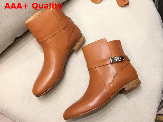 Hermes Neo Ankle Boot in Brown Calfskin with Iconic Buckle and Wrap Around Ankle Strap Replica