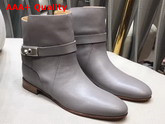 Hermes Neo Ankle Boot in Grey Calfskin with Iconic Buckle and Wrap Around Ankle Strap Replica