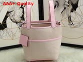 Hermes New Picotin Bag in Beige Canvas and Pink Calfskin Replica