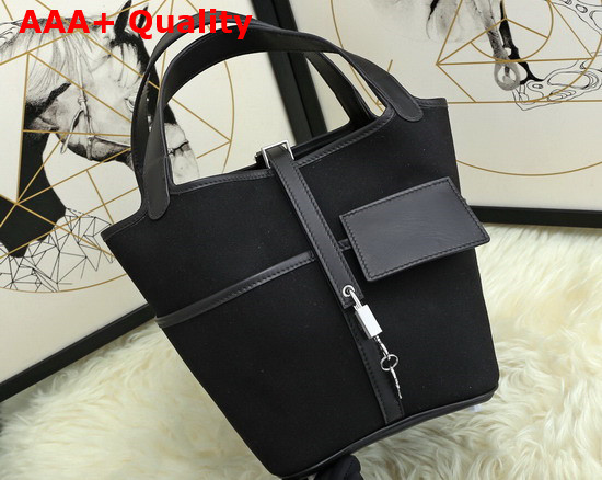 Hermes New Picotin Bag in Black Canvas and Calfskin Replica