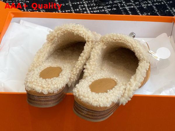 Hermes OZ Mule Natural Ecru Suede Goatskin with Shearling Lining Replica