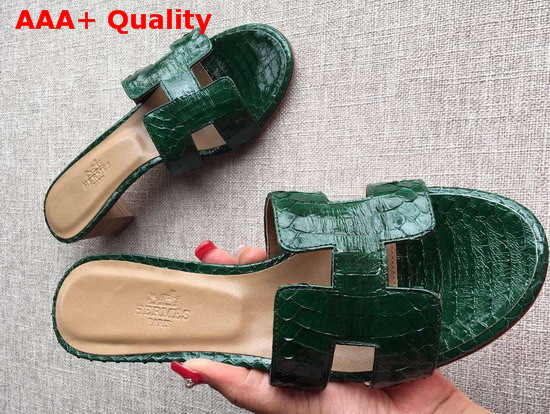 Hermes Oasis Sandal in Green Snakeskin Replica