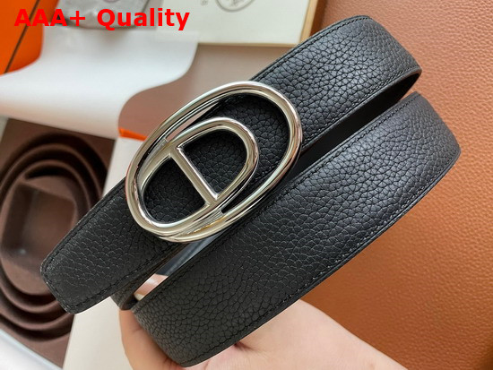 Hermes Odyssee Belt Buckle Reversible Leather Strap 32mm Black Replica