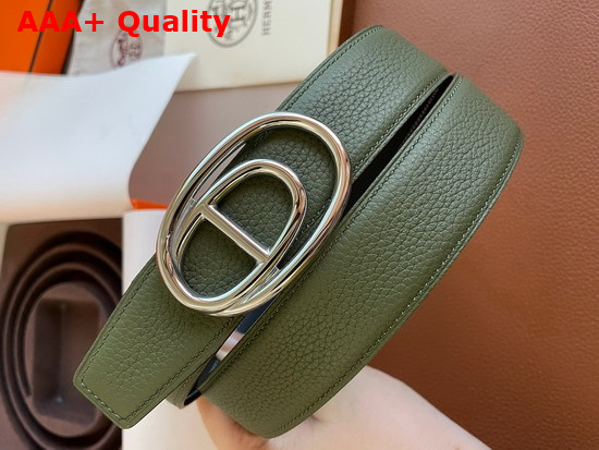 Hermes Odyssee Belt Buckle Reversible Leather Strap 32mm Graphite Vert De Gris Replica