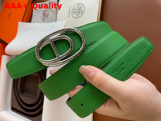 Hermes Odyssee Belt Buckle Reversible Leather Strap 32mm Green Black Replica