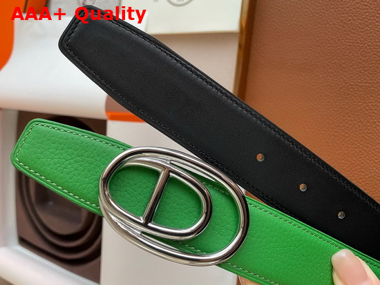 Hermes Odyssee Belt Buckle Reversible Leather Strap 32mm Green Black Replica