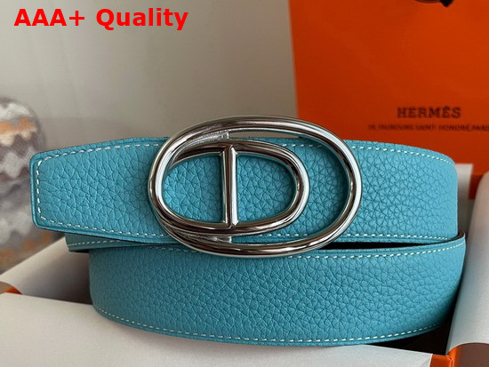 Hermes Odyssee Belt Buckle Reversible Leather Strap 32mm Light Blue Black Replica