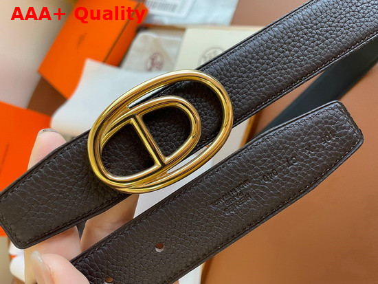 Hermes Odyssee Belt Buckle Reversible Leather Strap 32mm Noir Chocolate Replica