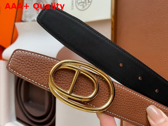 Hermes Odyssee Belt Buckle Reversible Leather Strap 32mm Noir Gold Replica