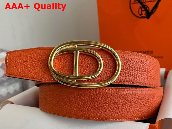 Hermes Odyssee Belt Buckle Reversible Leather Strap 32mm Orange Noir Replica