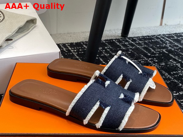 Hermes Oran Sandal Bleu Brut Fringed Denim Replica