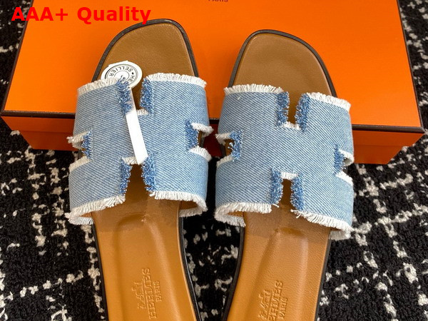 Hermes Oran Sandal Bleu Clair Fringed Denim Replica