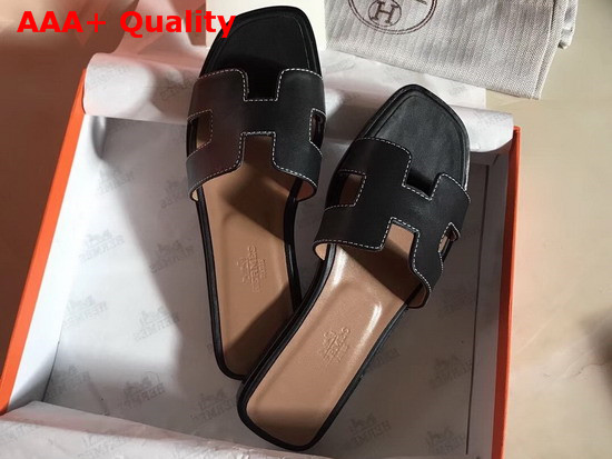 Hermes Oran Sandal in Black Box Calfskin Replica